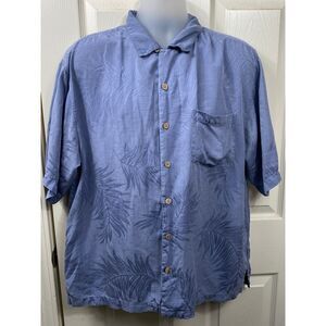 MEN'S JAMAICA JAXX BLUE 100% SILK HAWAIIAN‎ SHORT SLEEVE BUTTON DOWN SHIRT LARGE